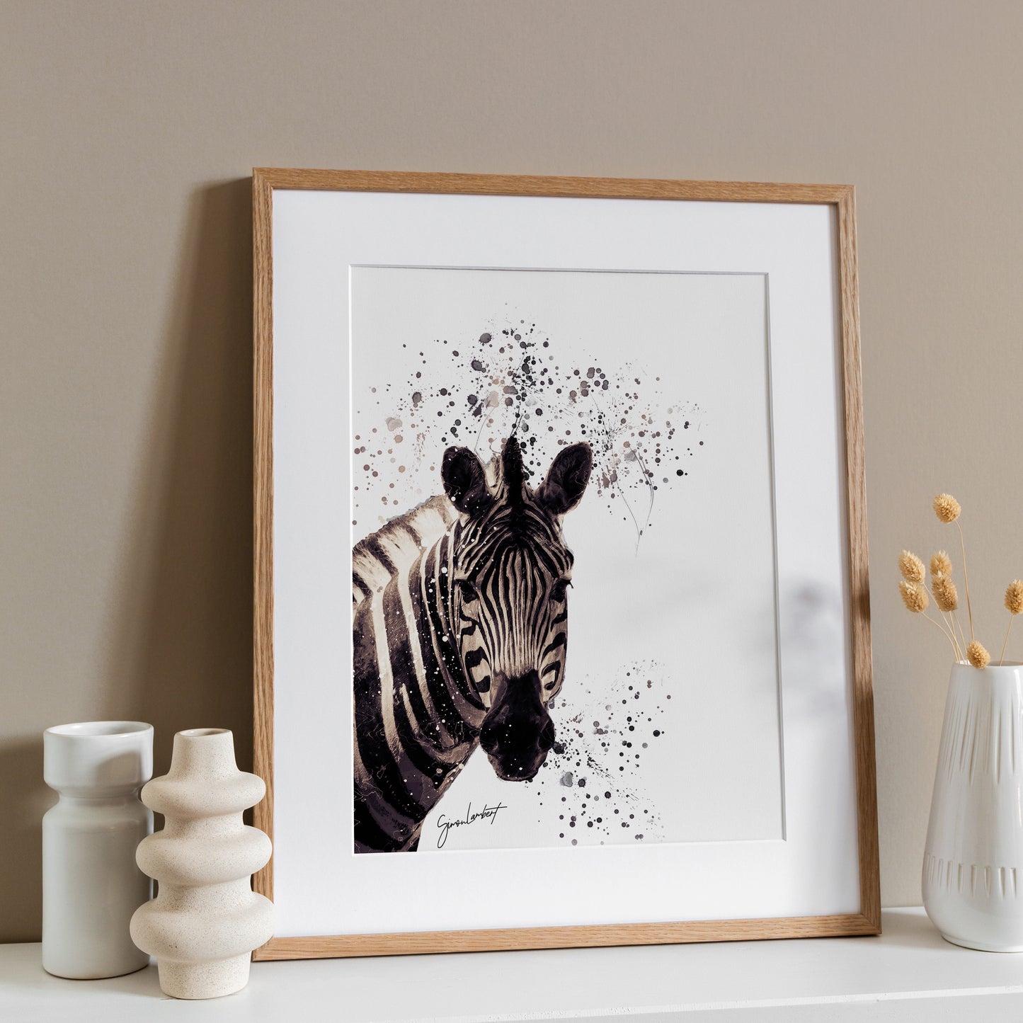 Zebra Portrait Splatter Style Artwork Fine Art Print (Unframed)